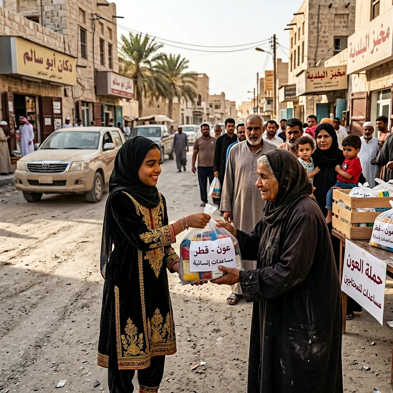 Qatari Girl Providing Assistance to the Needy Qatari Girl Providing Assistance to the Needy