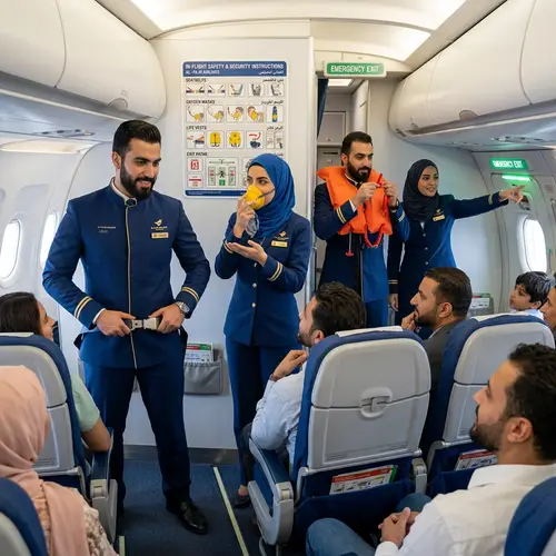 In-Flight Safety Demonstration by Middle-Eastern Airline Crew