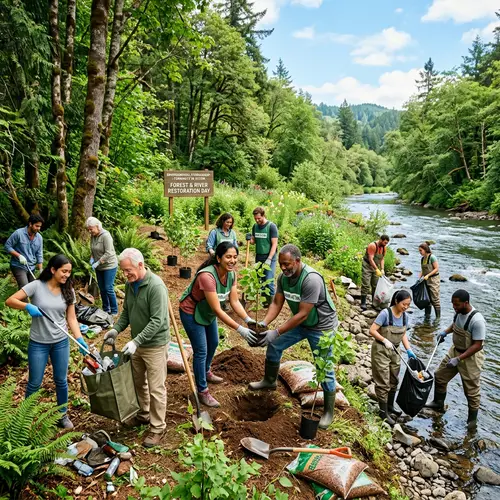 Diverse Group of Volunteers Working Together to Restore the Environment