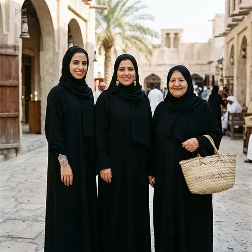 Diverse Group of Qatari Women in Traditional Attire