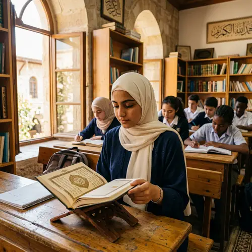 Beautiful Middle Eastern Female Student Reading Holy Quran