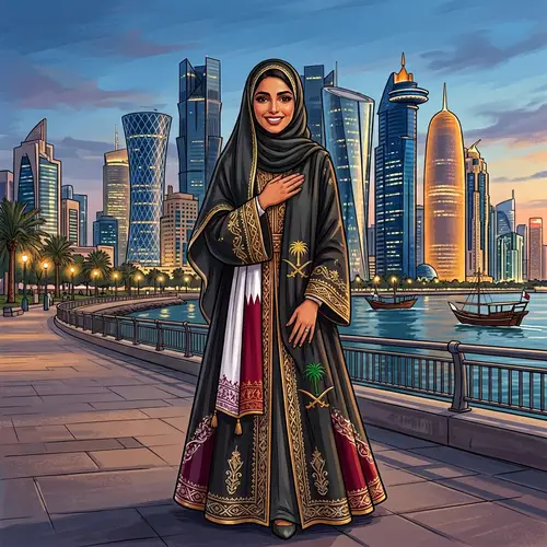 Proud Qatari Woman in Traditional Attire | Qatar Flag Colors