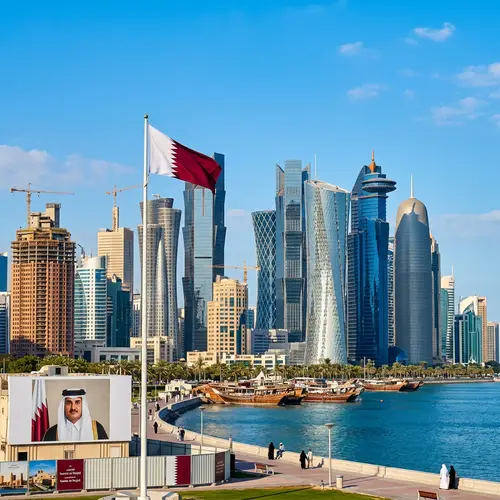 2017 Qatar Economic & Diplomatic Crisis: Doha City Skyline & Flag