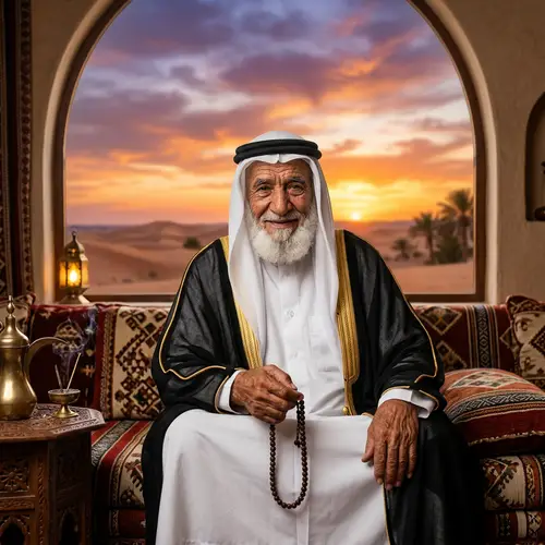 Middle-Eastern Sheikh in Traditional Qatari Attire | Wisdom & Faith