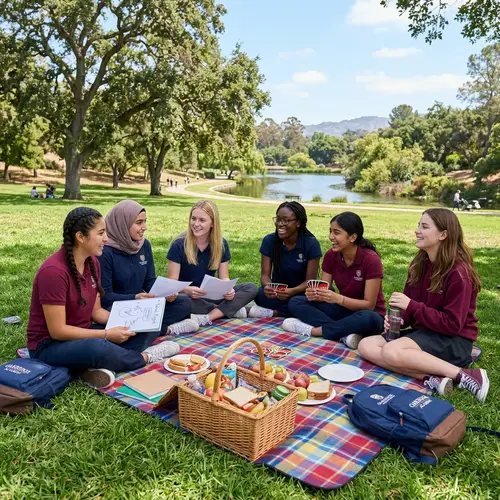 Diverse Female Students Enjoying Educational Picnic Outing