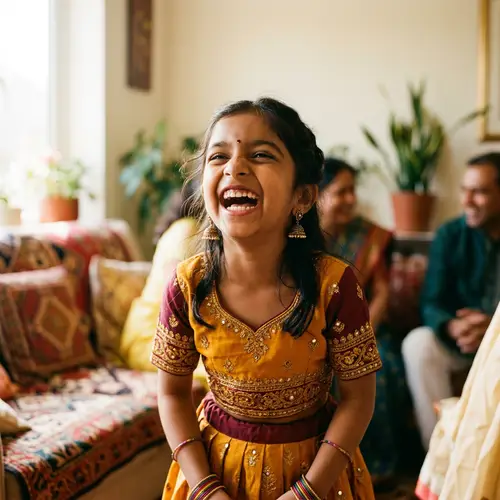 Joyful South Asian Girl Laughing in Traditional Clothing