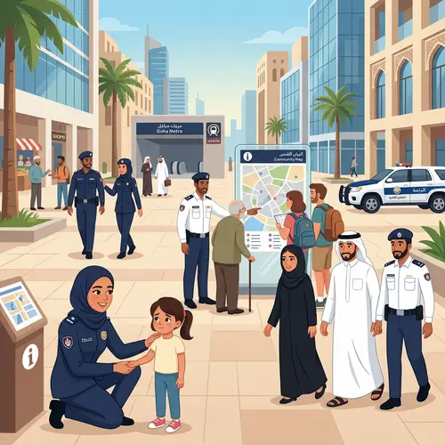 Diverse Police Officers Serving Qatar | Urban Safety Scenes