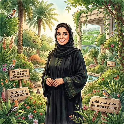 Proud Qatari Woman in Lush Environment | Qatar's Environmental Commitment