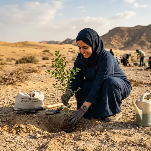 Qatari Woman Engaging in Environmentally-Friendly Volunteer Work