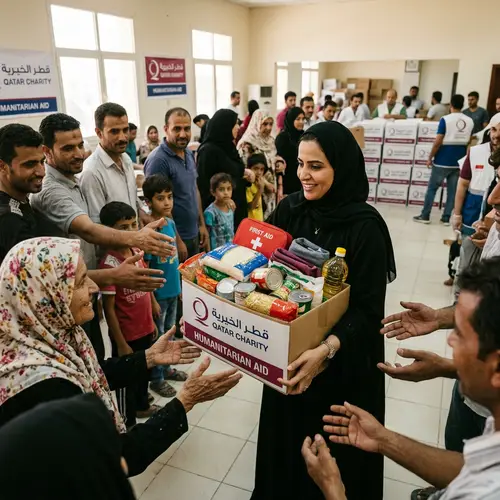 Qatari Woman Giving Aid to People in Need