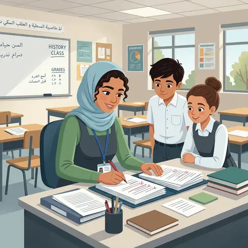 Middle Eastern Female Student: Classroom Paper Corrector
