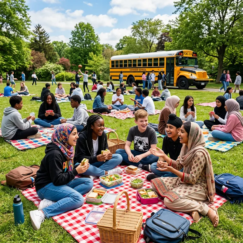 Veiled Students Enjoying School Picnic Fun Veiled Students Enjoying School Picnic Fun