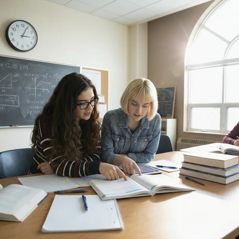 Two Student Girls Collaborating in School Setting