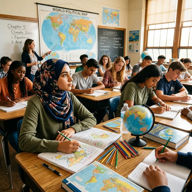 Beautiful Hijabi Student in Geography Class
