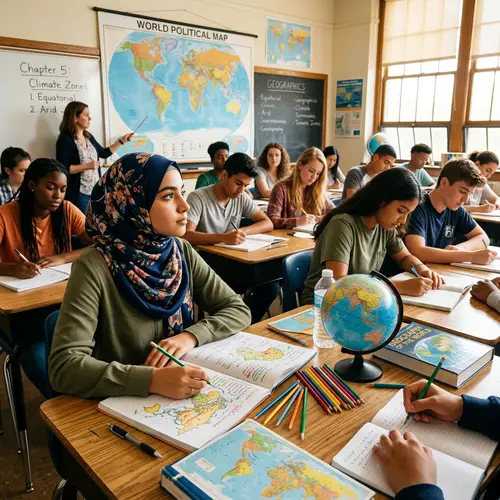 Engaging Geography Class with Hijab-Wearing Student