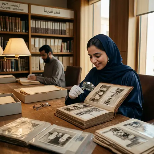 Qatari Girl Browsing Antique Photographs