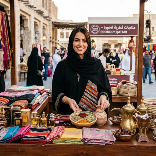 Qatari Woman Promoting National Products | Traditional Abaya & Shayla