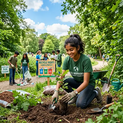 South Asian Girl: Eco-Friendly Volunteer in Park