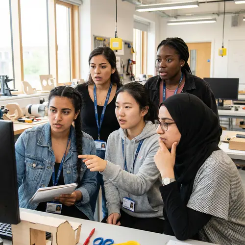 Diverse Group of Talented Female Students Engrossed in Observation