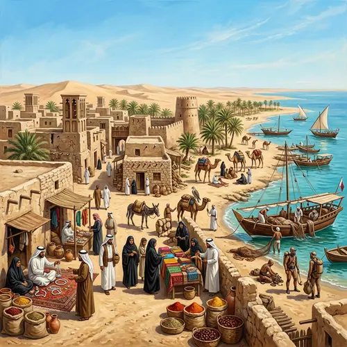 Ancient Historical Depiction of Qatar's Traditional Trading Culture