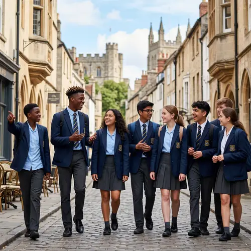 Multicultural School Excursion: Diverse Teen Group Enjoying Local Sights