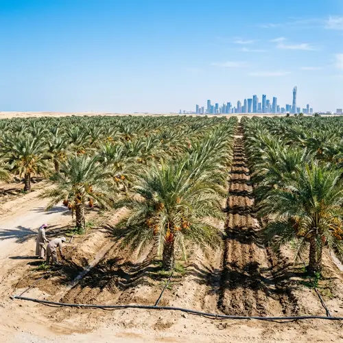 Agricultural Scenes in Qatar: Vast Date Palm Orchard