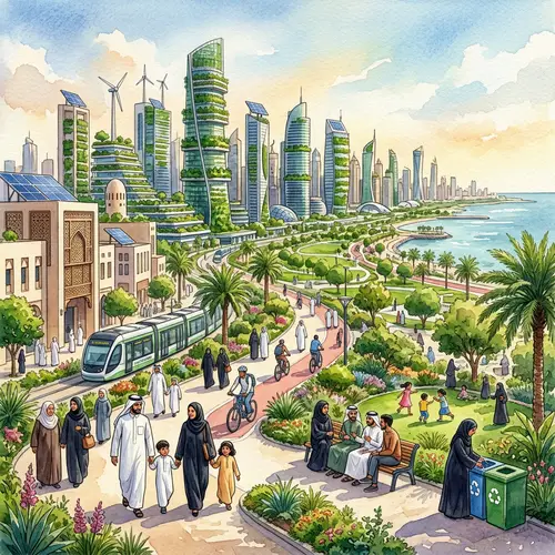 Qatari Sustainable Development: Modern Cityscape and Eco-Friendly Skyscrapers