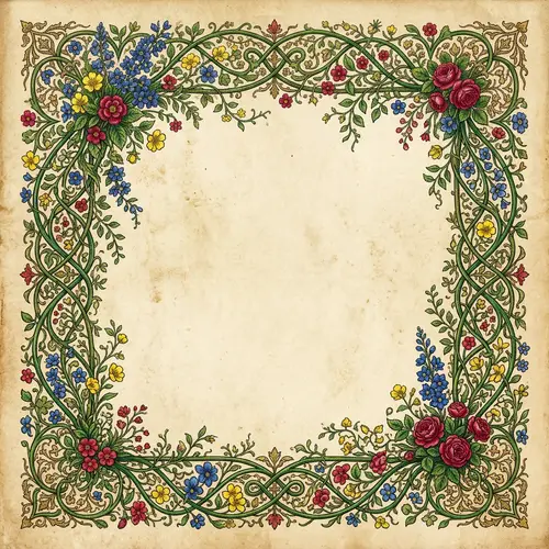Ornate Floral Border Design with Intricate Vines and Flowers