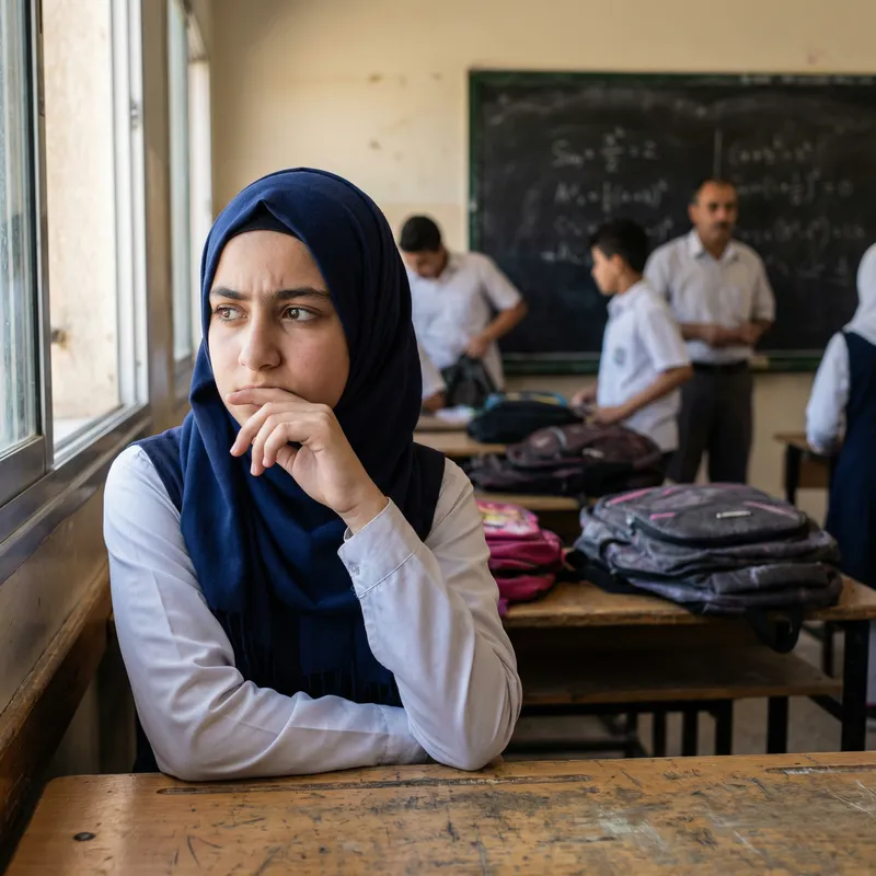 Arab Teenage Girl Contemplating in School