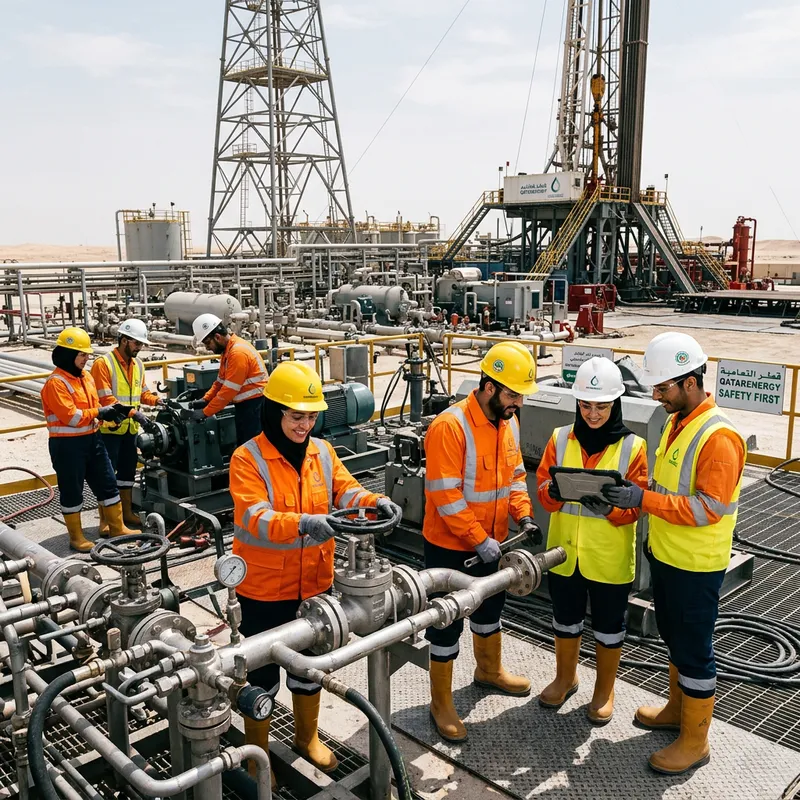 Qatari Workers at Oil Extraction Site