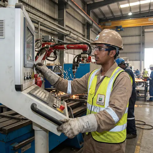 Young Qatari Man Operating Machinery | Factory Worker