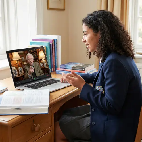 Middle-Eastern High School Student Learning From Elderly Grandparent