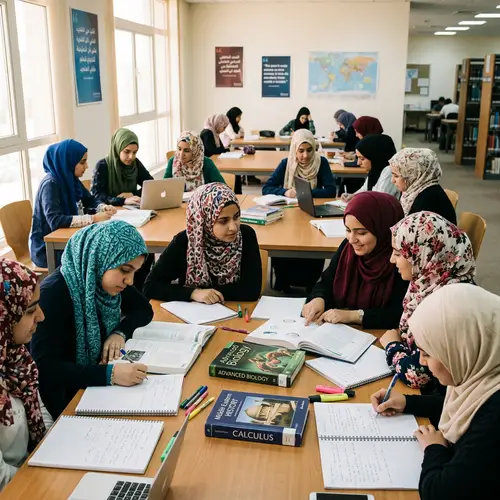 Diverse Middle-Eastern Students Studying in Colourful Hijabs