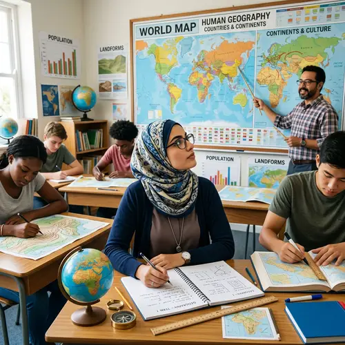 Captivating Geography Class with Hijab-Wearing Student