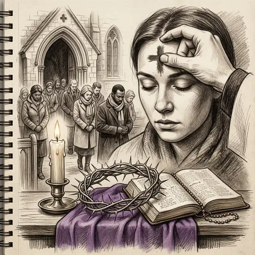 Lenten Season Symbolism | Ash Cross, Candle, Thorns, Bible Sketch