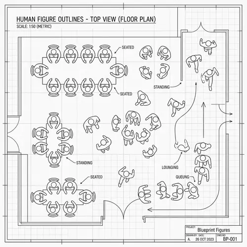 Human Figure Outlines in Architectural Blueprints