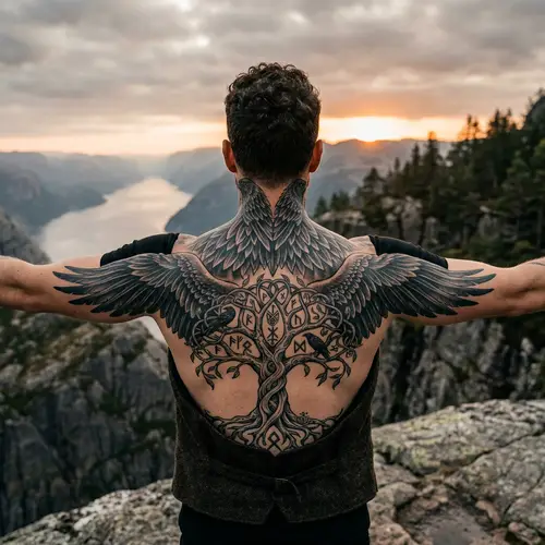 Raven Feather Tattoo Art & Yggdrasil Design