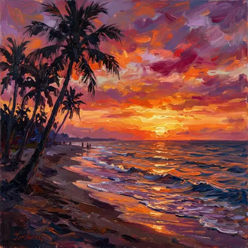 Breathtaking Sunset on the Beach in Impressionistic Style