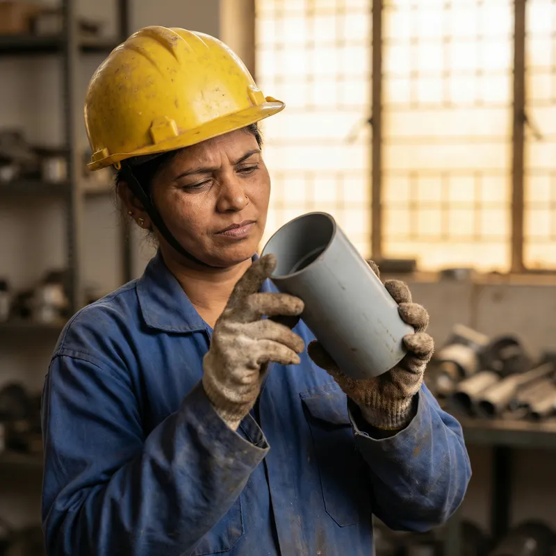 Close-Up Person Holding PVC Pipe | Workshop Scene in 4K
