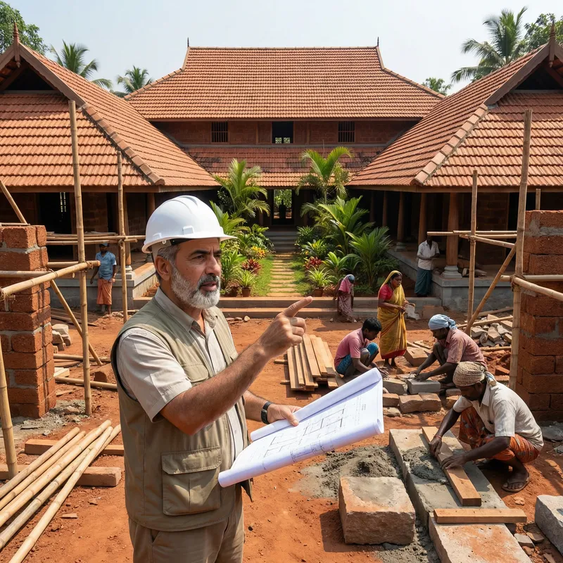 Civil Engineer Directing House Construction in Kerala, India