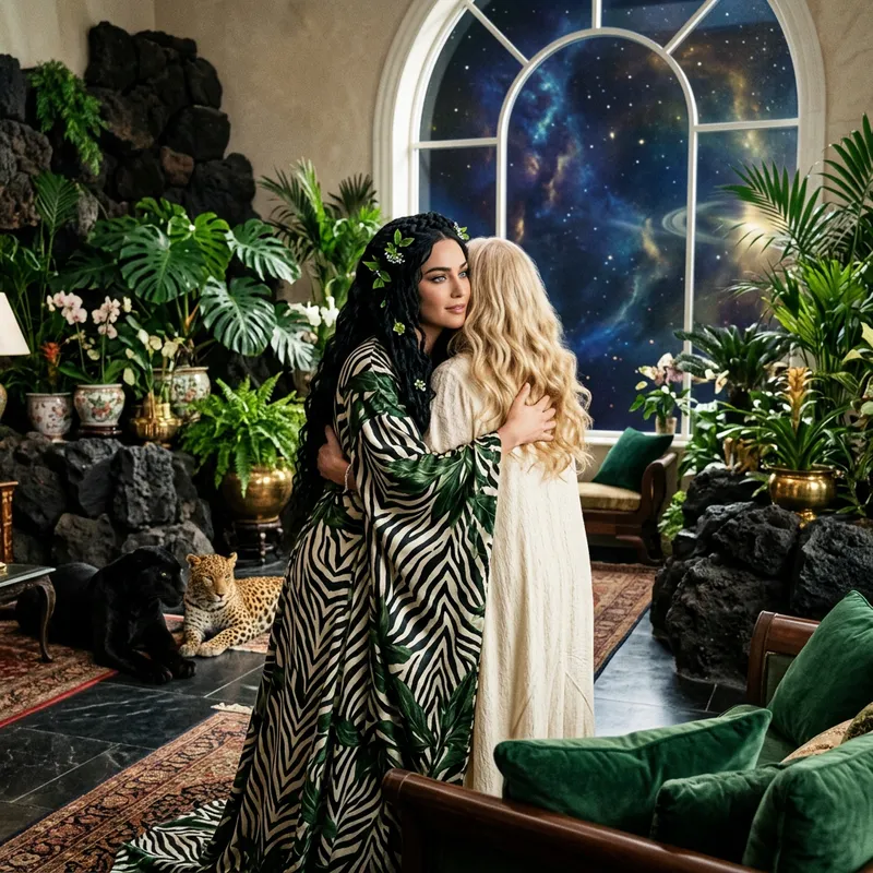 Queen of Plants & Flowers: Luxurious Scene with Panthers and Leopards Queen of Plants & Flowers: Luxurious Scene with Panthers and Leopards