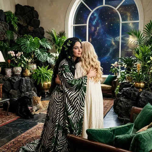 Queen of Plants & Flowers: Luxurious Scene with Panthers