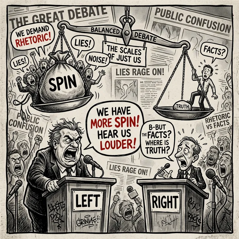 Satirical Political Cartoon: Fair Debate & Justice Satirical Political Cartoon: Fair Debate & Justice