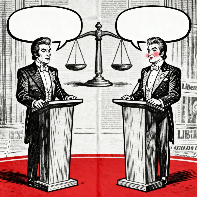 Satirical Political Cartoon: Fair Debate & Justice