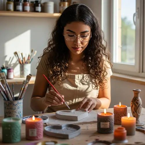 Creative Girl Making Candles and Painting Hearts