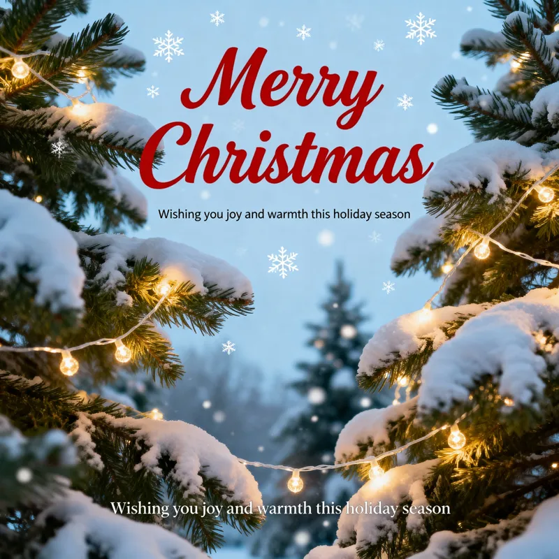 Festive Christmas Card Design with Snowy Pines