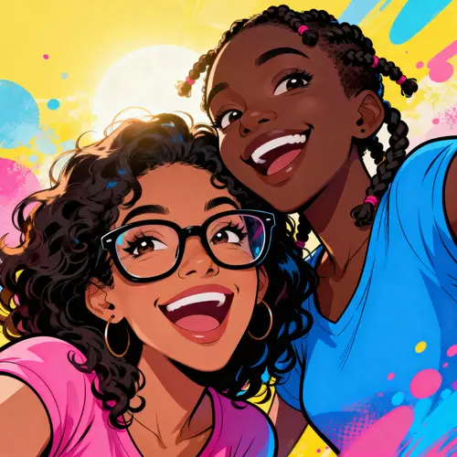Vibrant Cartoon Selfie of Best Friends