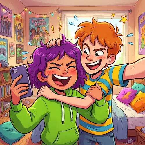 Vibrant Cartoon Selfie of Best Friends