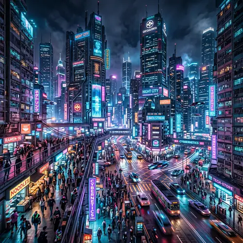 Futuristic Cybernetic Cityscape: Neon Glowing Metropolis