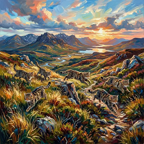 Vibrant Wildcats in Natural Habitat: Capturing Agility & Strength